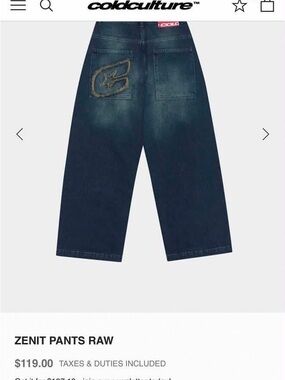 Brand New* Cold Culture Zenit Pants Raw - Men's Dark Indigo Wide Jeans